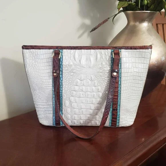 Brahmin Melbourne Ivory Pecan Medium Asher Tote Handbag - EUC - Picture 2 of 6